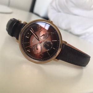 Fossil copper brown leather band watch